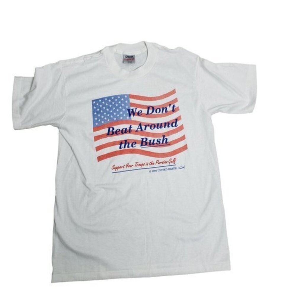 Vintage Oneita Large White George Bush Persian Gulf 1991 Single Stitch Shirt USA